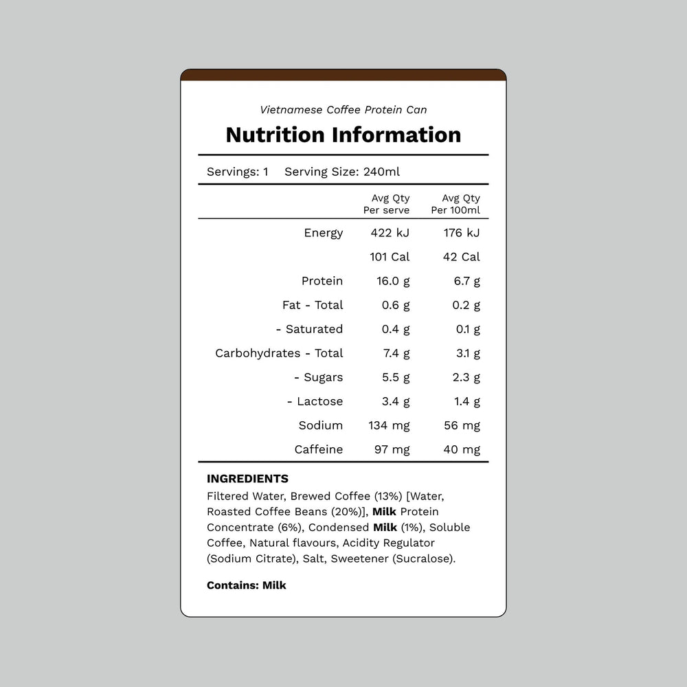 Far East Alchemy Vietnamese Coffee RTD w/16g Protein, 240ml, 12pk Nutrition Information
