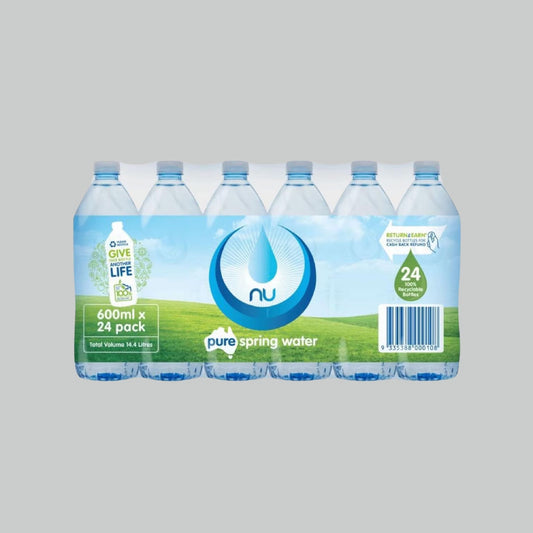 Nu Pure Spring Water, 24 x 600ml - Still
