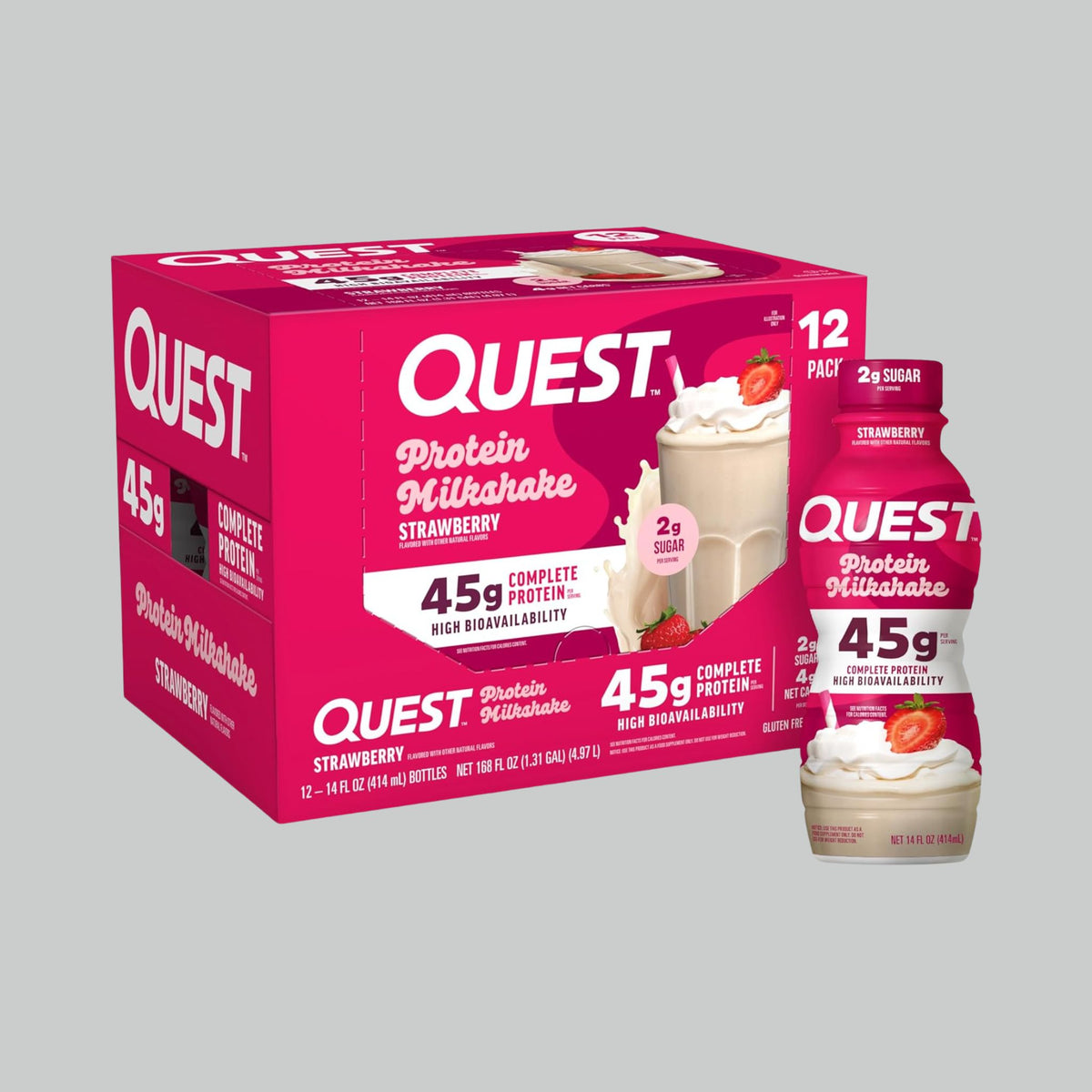 Quest Nutrition Protein Shake, 45g Protein, 2g Sugar, 4g Net Carbs, Ready to Drink, Gluten Free, 12 Count