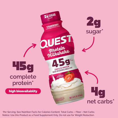Quest Nutrition Protein Shake, 45g Protein, 2g Sugar, 4g Net Carbs, Ready to Drink, Gluten Free, 12 Count