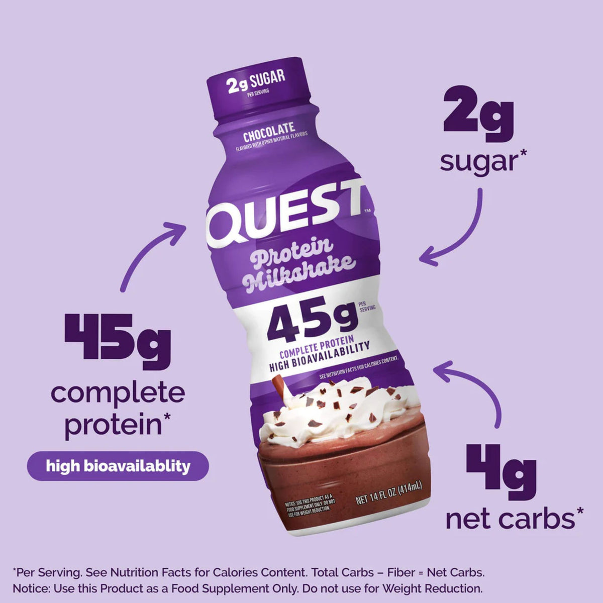 Quest Nutrition Protein Shake, 45g Protein, 2g Sugar, 4g Net Carbs, Ready to Drink, Gluten Free, 12 Count