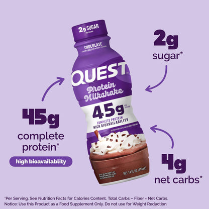 Quest Nutrition Protein Shake, 45g Protein, 2g Sugar, 4g Net Carbs, Ready to Drink, Gluten Free, 12 Count