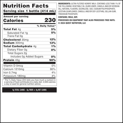 Quest Nutrition Protein Shake, 45g Protein, 2g Sugar, 4g Net Carbs, Ready to Drink, Gluten Free, 12 Count