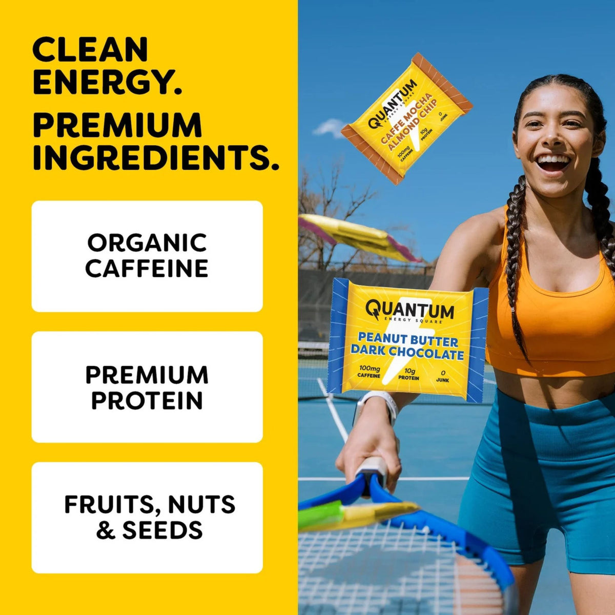 Quantum Energy Square, 100mg Caffeine, 10g Protein, 8 x 48g